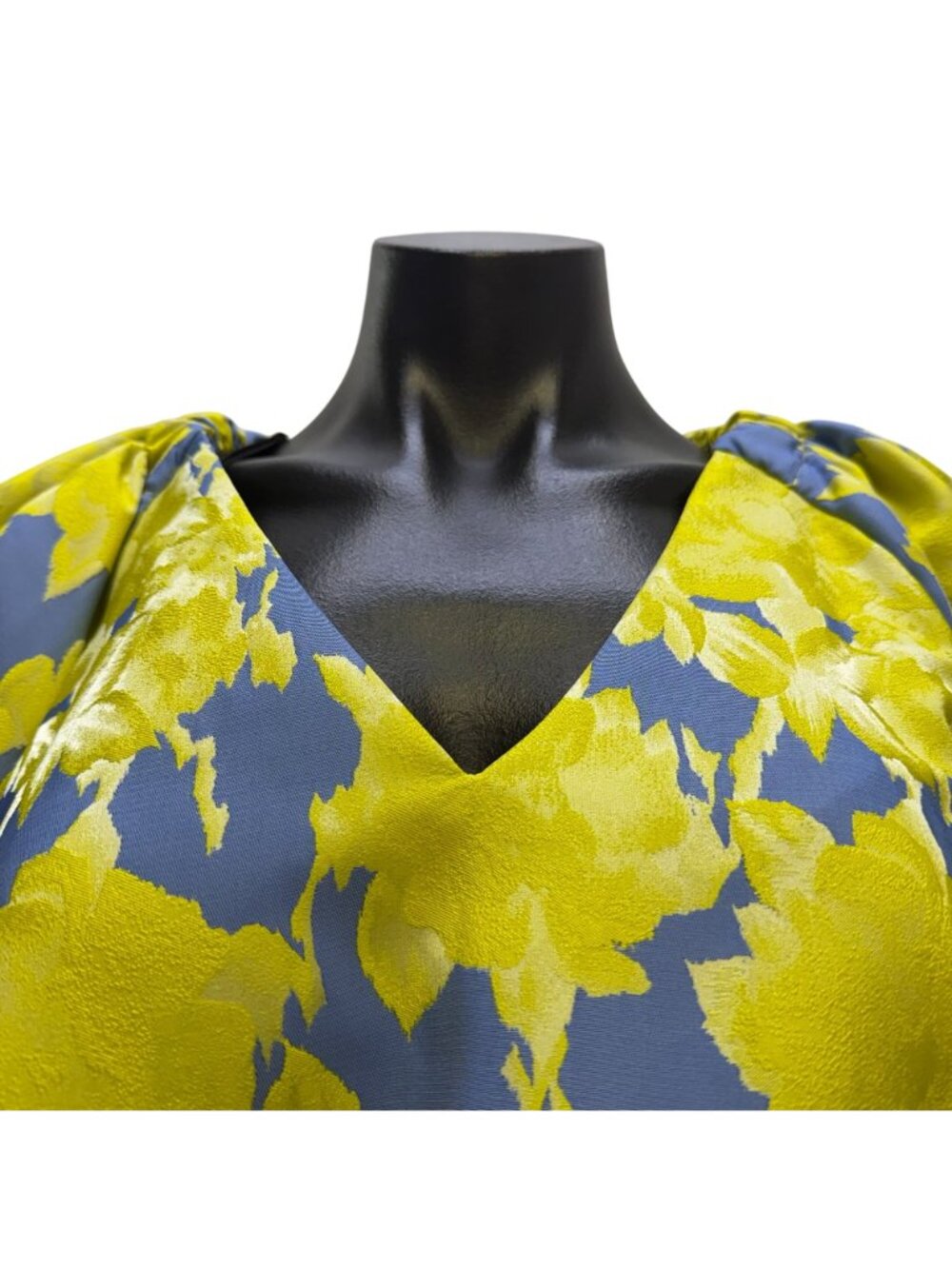 Abbey Glass Floral Dress Blue/Yellow V-Neck Puff Sleeve M - Picture 5 of 8